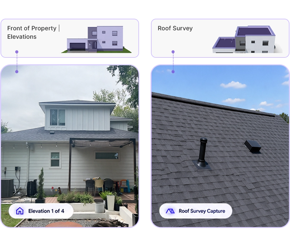 Section 2 - A Guided Workflow for Complete Exterior Coverage final Guided exterior workflow: front-of-property elevation and roof survey capture screens